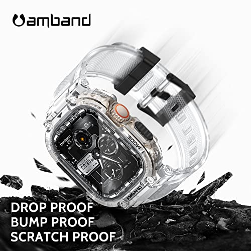 amBand Bands Case Screen Protector Compatible with Apple Watch Ultra 3/2/1 49mm, M1 Sport Series Rugged Cover Strap and 9H Tempered Glass Film, Military Protective Bumper for iWatch 49 mm Men Clear - Image 4