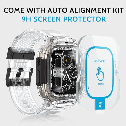 amBand Bands Case Screen Protector Compatible with Apple Watch Ultra 3/2/1 49mm, M1 Sport Series Rugged Cover Strap and 9H Tempered Glass Film, Military Protective Bumper for iWatch 49 mm Men Clear - Image 2