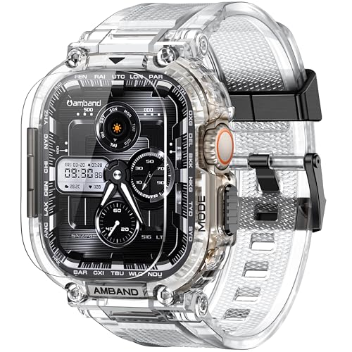 amBand Bands Case Screen Protector Compatible with Apple Watch Ultra 3/2/1 49mm, M1 Sport Series Rugged Cover Strap and 9H Tempered Glass Film, Military Protective Bumper for iWatch 49 mm Men Clear - Image 1