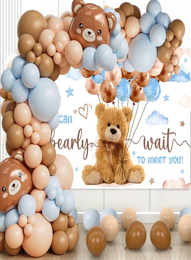 MASTRON Bear Baby Shower Decorations - 125PCS Blue Brown Bear Balloons Garland Arch Kit We Can Bearly Wait Backdrop for Boy Baby Shower Birthday Party - Image 1
