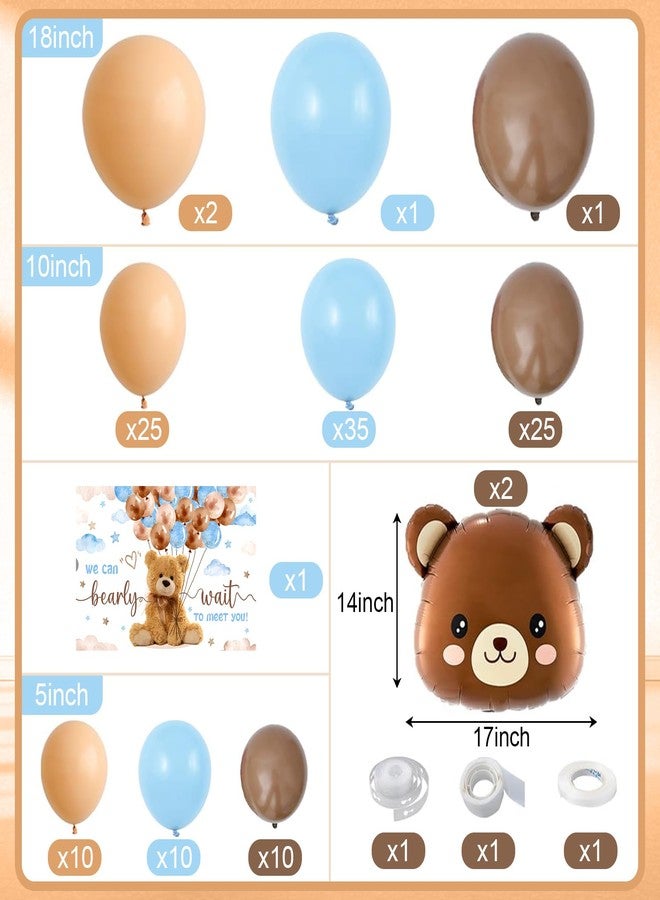 MASTRON Bear Baby Shower Decorations - 125PCS Blue Brown Bear Balloons Garland Arch Kit We Can Bearly Wait Backdrop for Boy Baby Shower Birthday Party - Image 2