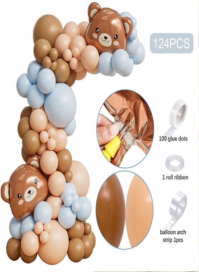 MASTRON Bear Baby Shower Decorations - 125PCS Blue Brown Bear Balloons Garland Arch Kit We Can Bearly Wait Backdrop for Boy Baby Shower Birthday Party - Image 4