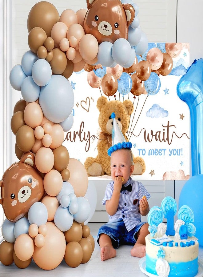 MASTRON Bear Baby Shower Decorations - 125PCS Blue Brown Bear Balloons Garland Arch Kit We Can Bearly Wait Backdrop for Boy Baby Shower Birthday Party - Image 5