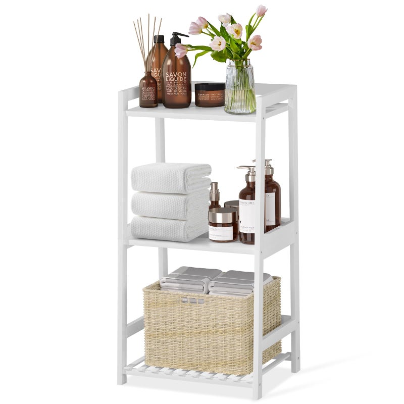 POXAKA 3 Tier Bamboo Bathroom Shelves, Ladder Shelf for Storage, Rustic Home Organizer, Space-Saving Design, Stylish Display Nightstand, Stylish Storage Solution for Home, Living Room, Kitchen - Image 1