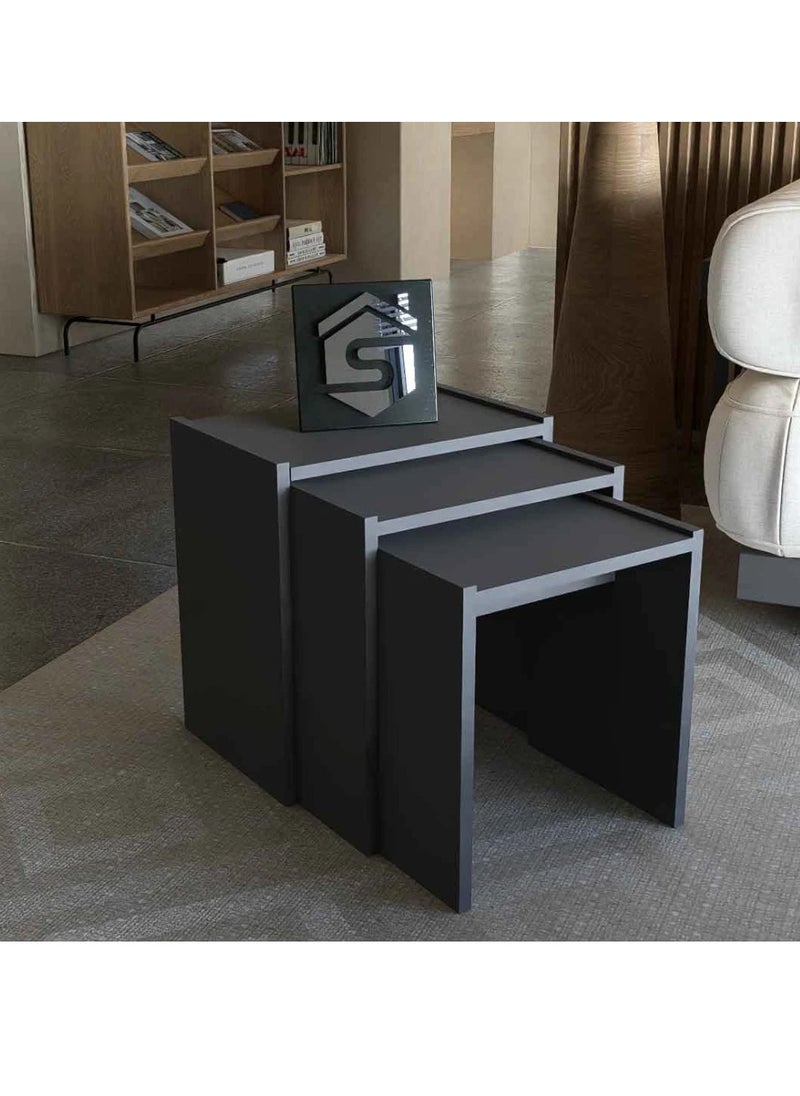 3 modern wooden service tables, gray color - CT02 50x50x30cm