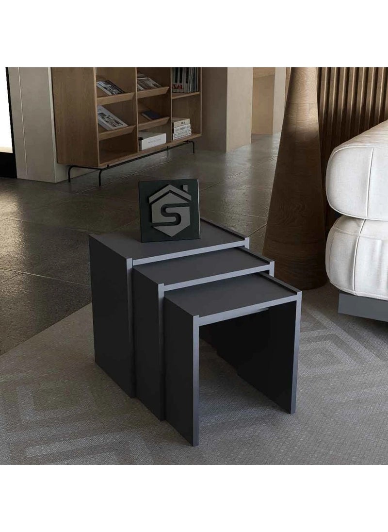 3 modern wooden service tables, gray color - CT02 50x50x30cm