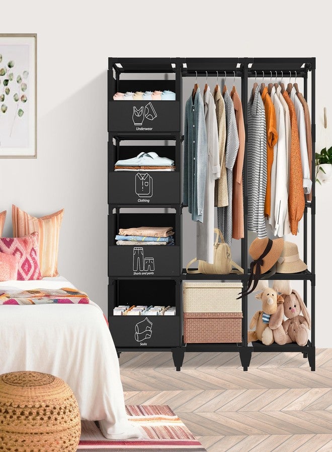Jofuler Portable Closet, Easy Assembly, Large Capacity Wardrobe Closet, Sturdy and Stable Clothes Rack with Shelves 4 Storage Baskets and 2 Hanging Rods, for Bedroom and Cloakroom Black - Image 2