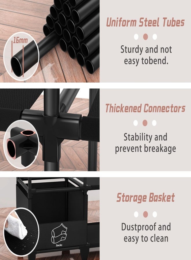 Jofuler Portable Closet, Easy Assembly, Large Capacity Wardrobe Closet, Sturdy and Stable Clothes Rack with Shelves 4 Storage Baskets and 2 Hanging Rods, for Bedroom and Cloakroom Black - Image 5
