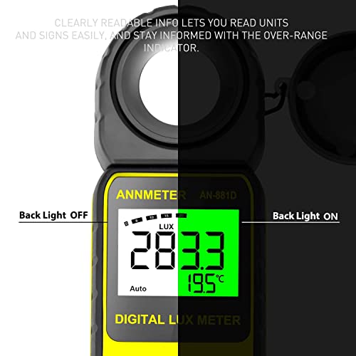 AIOMEST Digital Lux/Foot Candle Light Meter, AIOMEST Illuminance Lumen Tester 0.01~400,000 Lux, Handheld Luxometro AI-881D for LED Plant Grow Lighting, Luxmeter w/Data Logging & Rotatable Detector - Image 3