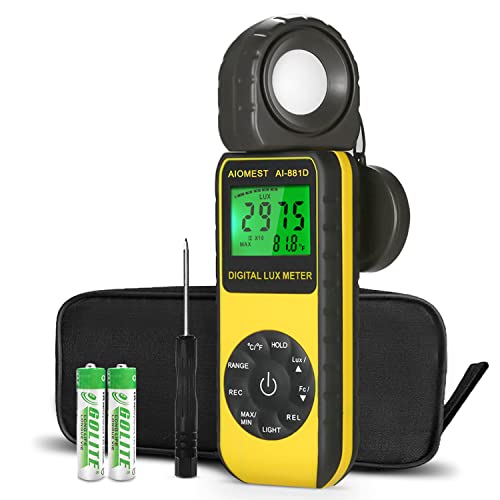 AIOMEST Digital Lux/Foot Candle Light Meter, AIOMEST Illuminance Lumen Tester 0.01~400,000 Lux, Handheld Luxometro AI-881D for LED Plant Grow Lighting, Luxmeter w/Data Logging & Rotatable Detector - Image 1