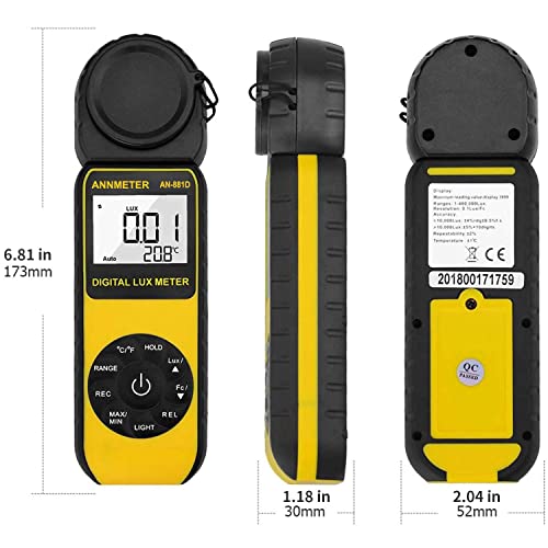 AIOMEST Digital Lux/Foot Candle Light Meter, AIOMEST Illuminance Lumen Tester 0.01~400,000 Lux, Handheld Luxometro AI-881D for LED Plant Grow Lighting, Luxmeter w/Data Logging & Rotatable Detector - Image 5