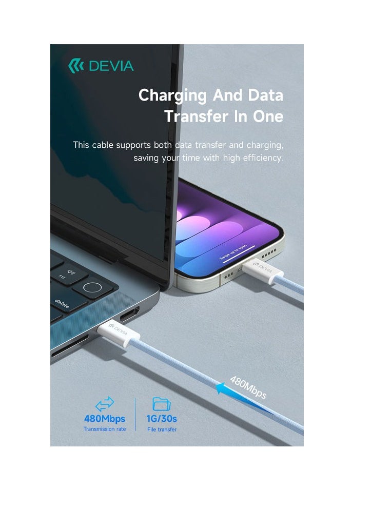 devia - DEVIA Smart Series PD Cable 60W Woven 1M Combatable with all android and iPhone 15 - 16 series  Built-in smart switching chip Nylon braided for better durability  charging and data cable - GREEN MP81 EC325 - Image 1