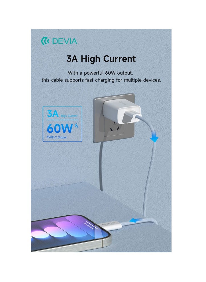 devia - DEVIA Smart Series PD Cable 60W Woven 1M Combatable with all android and iPhone 15 - 16 series  Built-in smart switching chip Nylon braided for better durability  charging and data cable - GREEN MP81 EC325 - Image 1