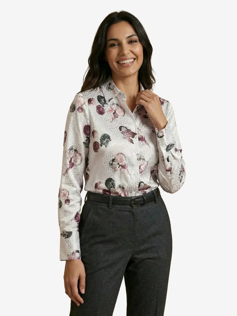 My Fashion White MY FASHION Textured Abstract Printed Shirt with Button Closure for Women | Best Price UAE