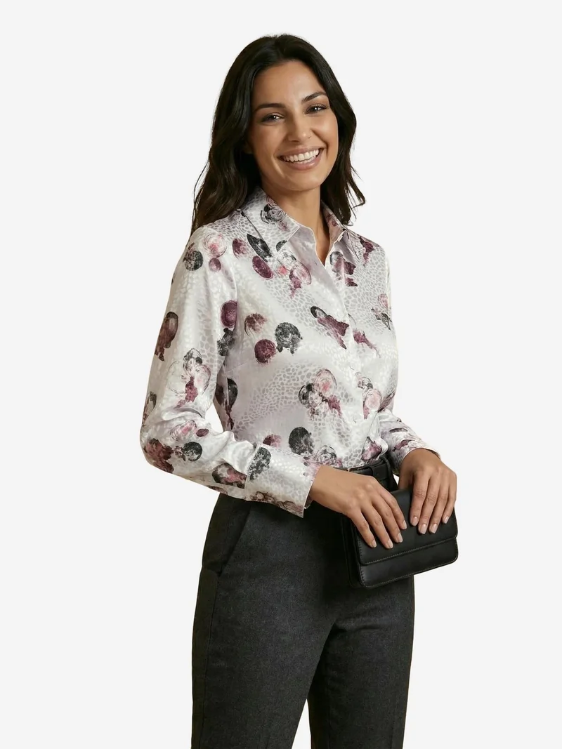 My Fashion White MY FASHION Textured Abstract Printed Shirt with Button Closure for Women | Best Price UAE