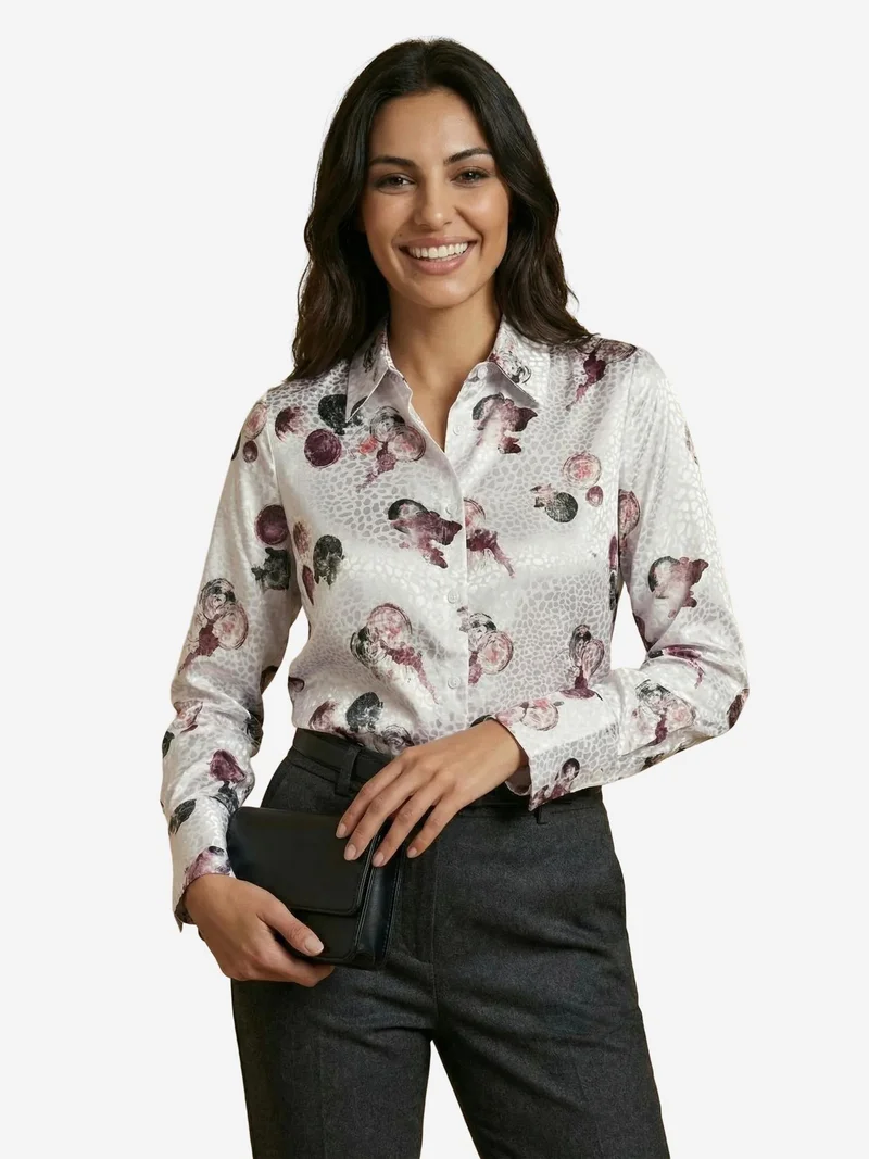 My Fashion White MY FASHION Textured Abstract Printed Shirt with Button Closure for Women | Best Price UAE