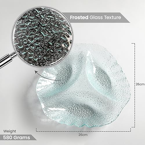 Red Butler Designer Glass Serving Platter Set - 1 Piece, 26x26 cm | Elegant Three Section Glass Serving Platter for Dinnerware, Crockery, and Dining - Image 3