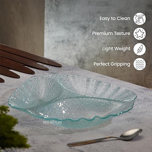 Red Butler Designer Glass Serving Platter Set - 1 Piece, 26x26 cm | Elegant Three Section Glass Serving Platter for Dinnerware, Crockery, and Dining - Image 4