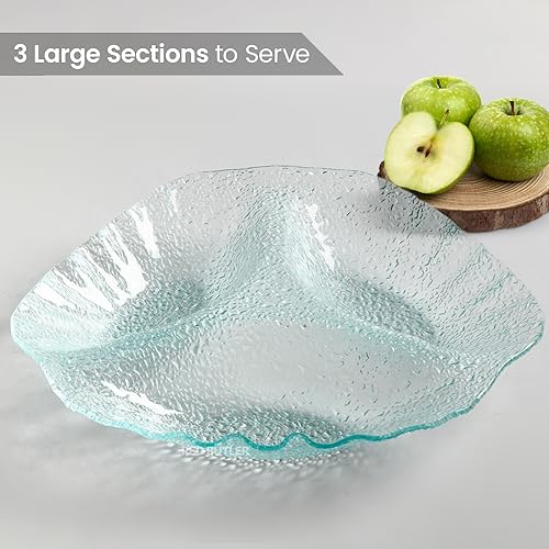 Red Butler Designer Glass Serving Platter Set - 1 Piece, 26x26 cm | Elegant Three Section Glass Serving Platter for Dinnerware, Crockery, and Dining - Image 2