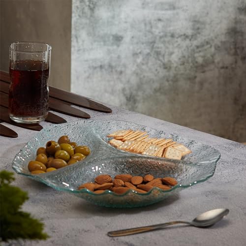 Red Butler Designer Glass Serving Platter Set - 1 Piece, 26x26 cm | Elegant Three Section Glass Serving Platter for Dinnerware, Crockery, and Dining - Image 1