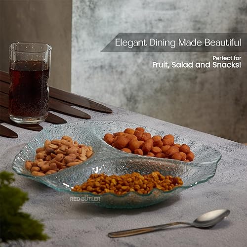 Red Butler Designer Glass Serving Platter Set - 1 Piece, 26x26 cm | Elegant Three Section Glass Serving Platter for Dinnerware, Crockery, and Dining - Image 5