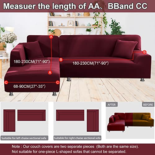 NAISI Couch Cover L Shape 2 Pieces Sofa Cover Soft Stretch Slipcovers with 2pcs Pillowcases Furniture Protector Sectional Couch Covers 3 Seater + 3 Seater(Burgundy) - Image 5