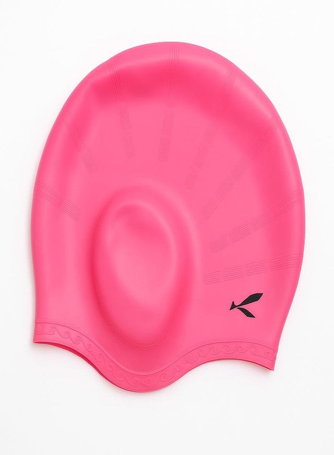 KNK Silicone Swim Cap for Mens & Women with Long Hair, 3D Ear Cover, Nose Clip & Ear Plugs Set (Pink) - Image 1