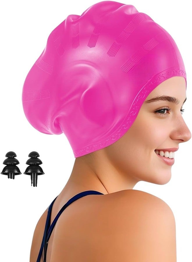 KNK Silicone Swim Cap for Mens & Women with Long Hair, 3D Ear Cover, Nose Clip & Ear Plugs Set (Pink) - Image 2