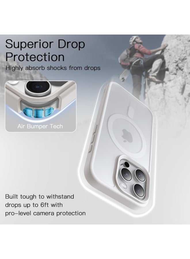 Denx Matte Magnetic case for iPhone 16 Pro Max , High Grade Drop Protection with Shockproof Strip, Translucent Matte Back Phone Case (White) - Image 4