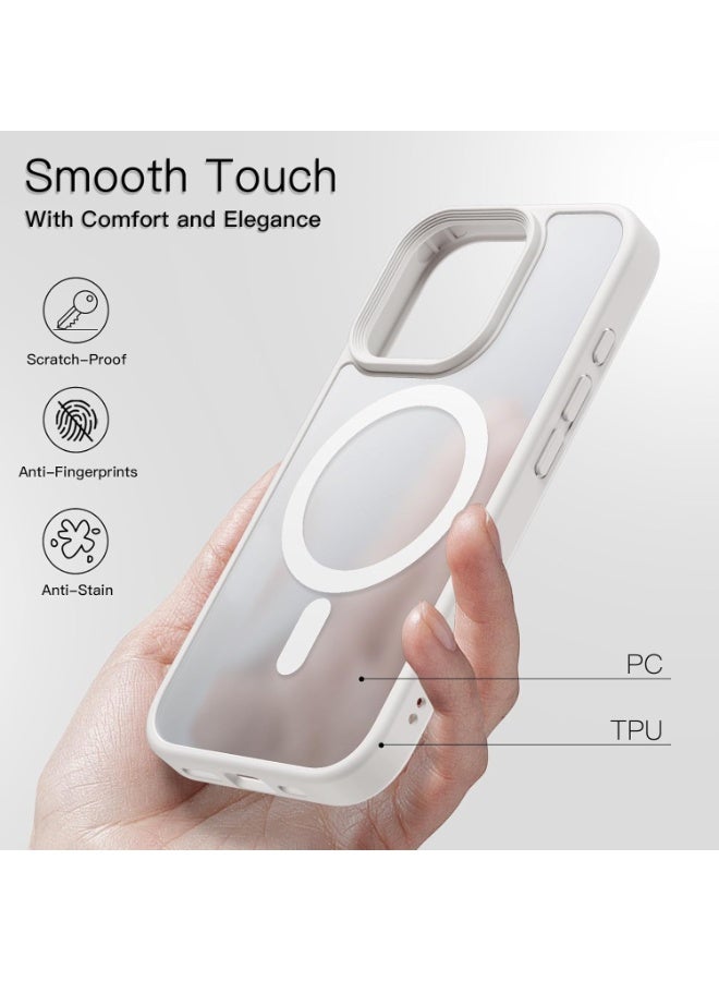 Denx Matte Magnetic case for iPhone 16 Pro Max , High Grade Drop Protection with Shockproof Strip, Translucent Matte Back Phone Case (White) - Image 3