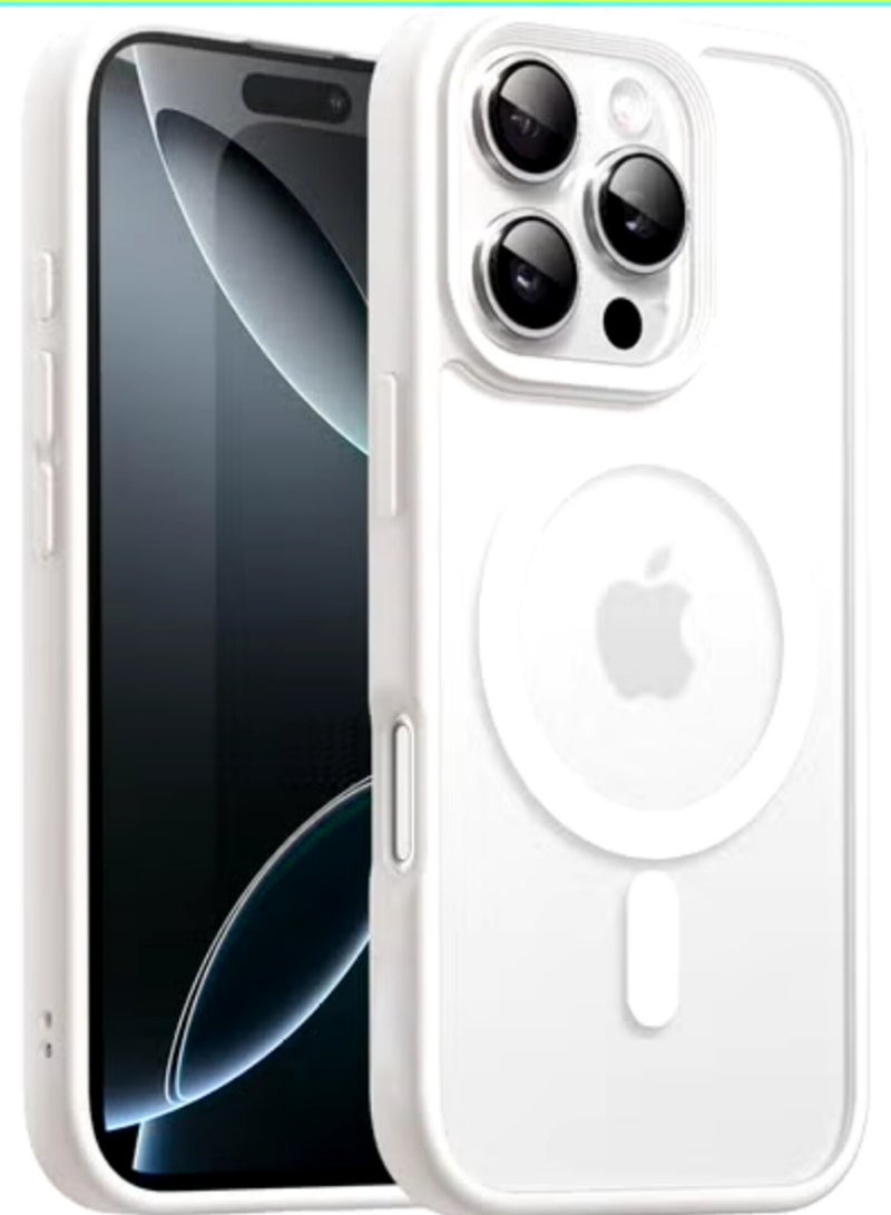 أكاليكس جراب مغناطيسي غير لامع لهاتف iPhone 16 Pro Max، حماية عالية الجودة من السقوط مع شريط مقاوم للصدمات، جراب خلفي شفاف غير لامع للهاتف (أبيض) - Image 1
