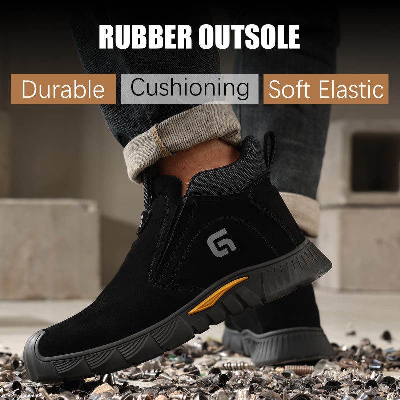 GLANOUDUN Welding Work Boots for Men - Black Mid-Cut Slip on Steel Toe Shoes - Indestructible Steel Toe Boot for Welder Protective - ASTM Certified Safety Footwear for Construction & Industrial Use - Image 2