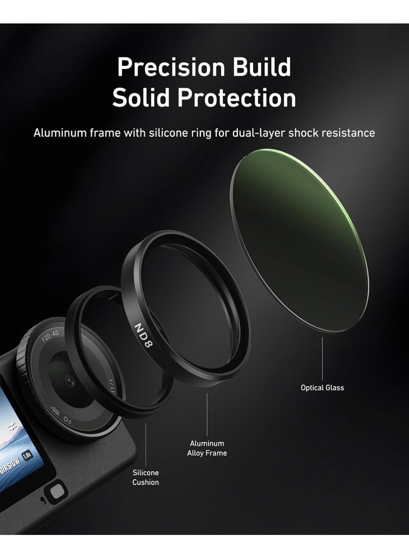 TELESIN CPL ND Filter Kit for DJI Osmo Action 6, 4 Pack CPL ND8 ND16 ND32 Filter Set Snap-On Neutral Density Polarising Filter, Action 6 HD Optical Glass/Multi-Coated Filters Creator Combo Accessories - Image 4