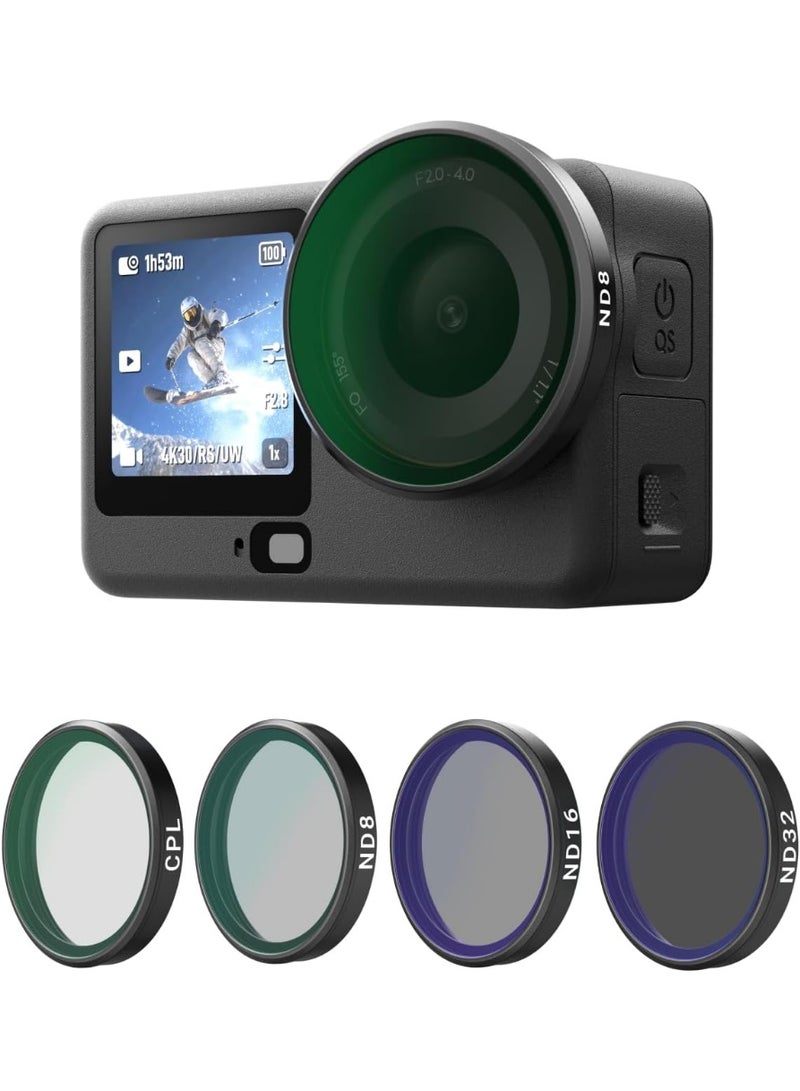 TELESIN CPL ND Filter Kit for DJI Osmo Action 6, 4 Pack CPL ND8 ND16 ND32 Filter Set Snap-On Neutral Density Polarising Filter, Action 6 HD Optical Glass/Multi-Coated Filters Creator Combo Accessories - Image 1