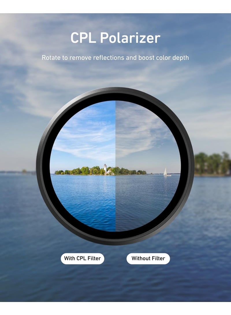 TELESIN CPL ND Filter Kit for DJI Osmo Action 6, 4 Pack CPL ND8 ND16 ND32 Filter Set Snap-On Neutral Density Polarising Filter, Action 6 HD Optical Glass/Multi-Coated Filters Creator Combo Accessories - Image 2