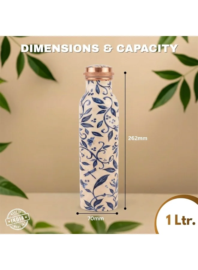 Mobcos Mobcos Vintage Indigo Vine Copper W Bottle 1 Ltr Mobcos Vintage Indigo Vine Copper Water Bottle 1 Ltr, 99% Pure Copper Bottle with Leakproof Screw Cap, Handmade Marbled Design, Reusable Water Bottle for Home, Office & Travel  | Best Price UAE