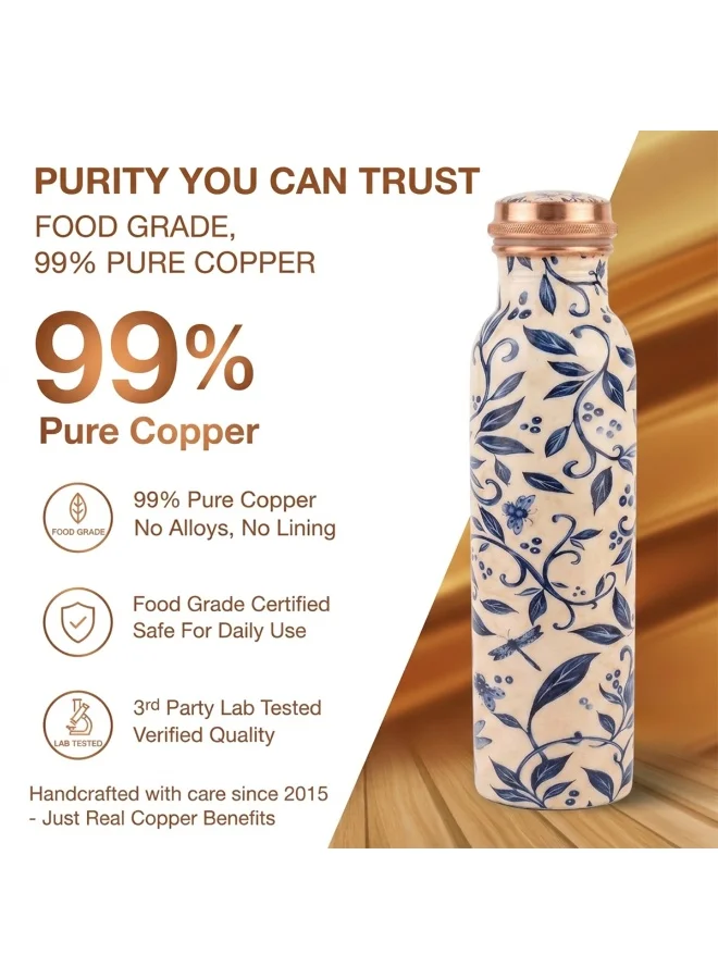 Mobcos Mobcos Vintage Indigo Vine Copper W Bottle 1 Ltr Mobcos Vintage Indigo Vine Copper Water Bottle 1 Ltr, 99% Pure Copper Bottle with Leakproof Screw Cap, Handmade Marbled Design, Reusable Water Bottle for Home, Office & Travel  | Best Price UAE