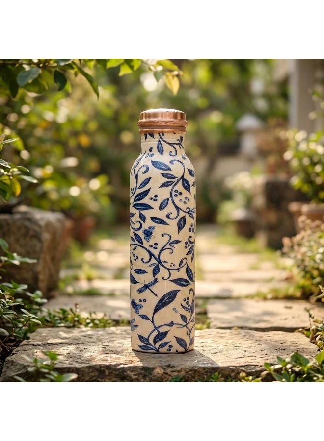 Mobcos Mobcos Vintage Indigo Vine Copper W Bottle 1 Ltr Mobcos Vintage Indigo Vine Copper Water Bottle 1 Ltr, 99% Pure Copper Bottle with Leakproof Screw Cap, Handmade Marbled Design, Reusable Water Bottle for Home, Office & Travel  | Best Price UAE
