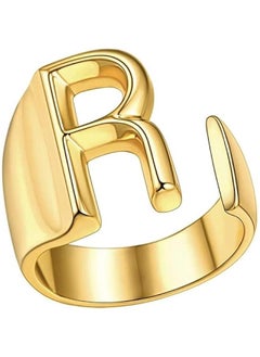 Realfrog Jewelry Gold Bold Initial Letter Open Ring Adjustable Women Statement Rings Personalised Engraved Women’s Signet Ring Initial Ring AZ 26 Initial Letters Cuff Rings Letter Rings for Party  - Image 1