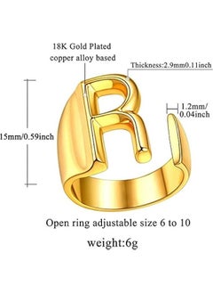Realfrog Jewelry Gold Bold Initial Letter Open Ring Adjustable Women Statement Rings Personalised Engraved Women’s Signet Ring Initial Ring AZ 26 Initial Letters Cuff Rings Letter Rings for Party  - Image 2