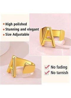 Realfrog Jewelry Gold Bold Initial Letter Open Ring Adjustable Women Statement Rings Personalised Engraved Women’s Signet Ring Initial Ring AZ 26 Initial Letters Cuff Rings Letter Rings for Party  - Image 4