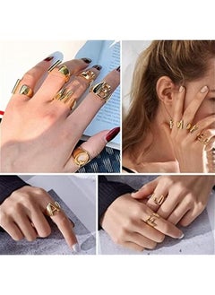 Realfrog Jewelry Gold Bold Initial Letter Open Ring Adjustable Women Statement Rings Personalised Engraved Women’s Signet Ring Initial Ring AZ 26 Initial Letters Cuff Rings Letter Rings for Party  - Image 3