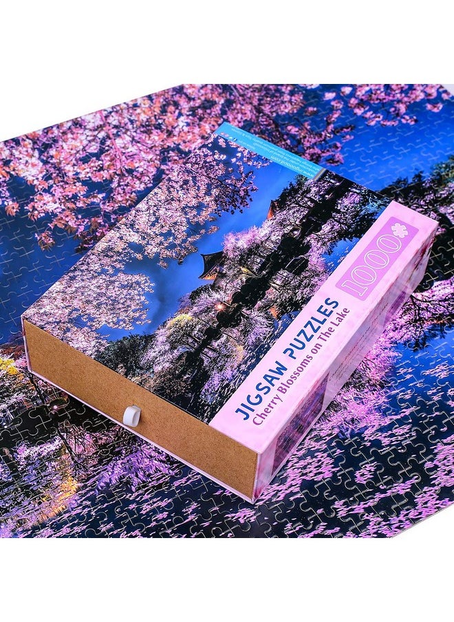 Ingooood - Jigsaw Puzzles 1000 Pieces For Adult- Tranquil Series- Cherry Blossoms On The Lake_Ig-1168 Entertainment Wooden Puzzles Toys  - Image 2