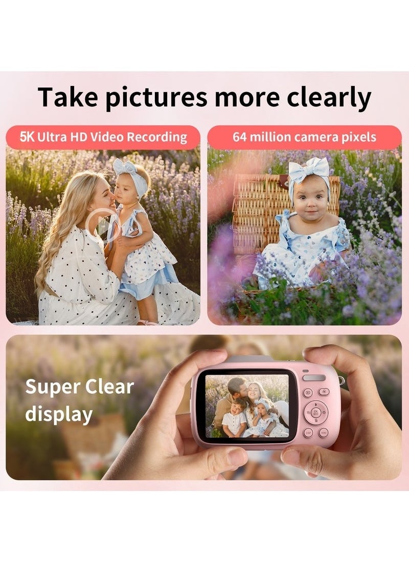 Generic - Digital Camera,5K Cameras for Photography,80MP UHD Portable Vlogging Camera,Cheap 18X Zoom Travel Point and Shoot Camera with 64GB TF Card,Photography Cameras for Beginners Teen - Pink - Image 1