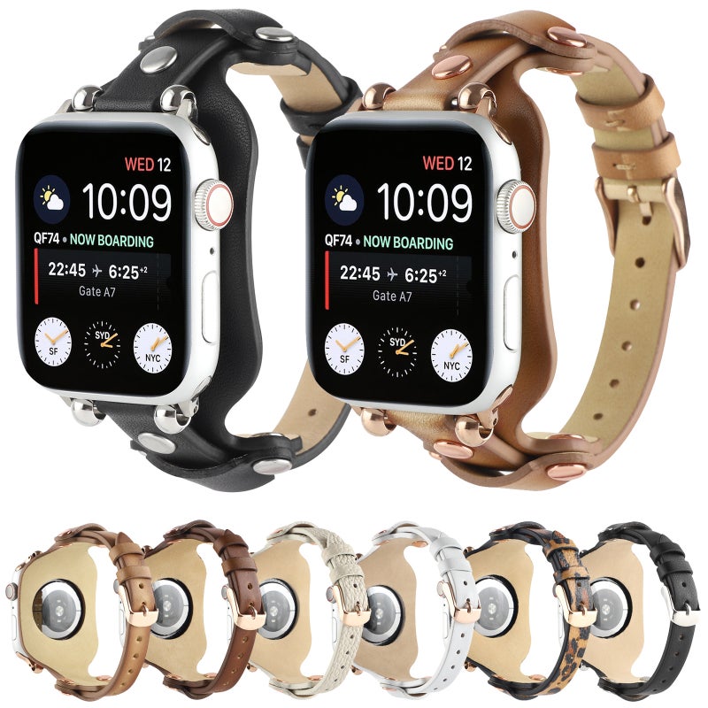 Bracelet Genuine Leather Watch Band For Apple Watch Series 9&8&7 41mm / SE 3&SE 2&6&SE&5&4 40mm / 3&2&1 38mm(Black)