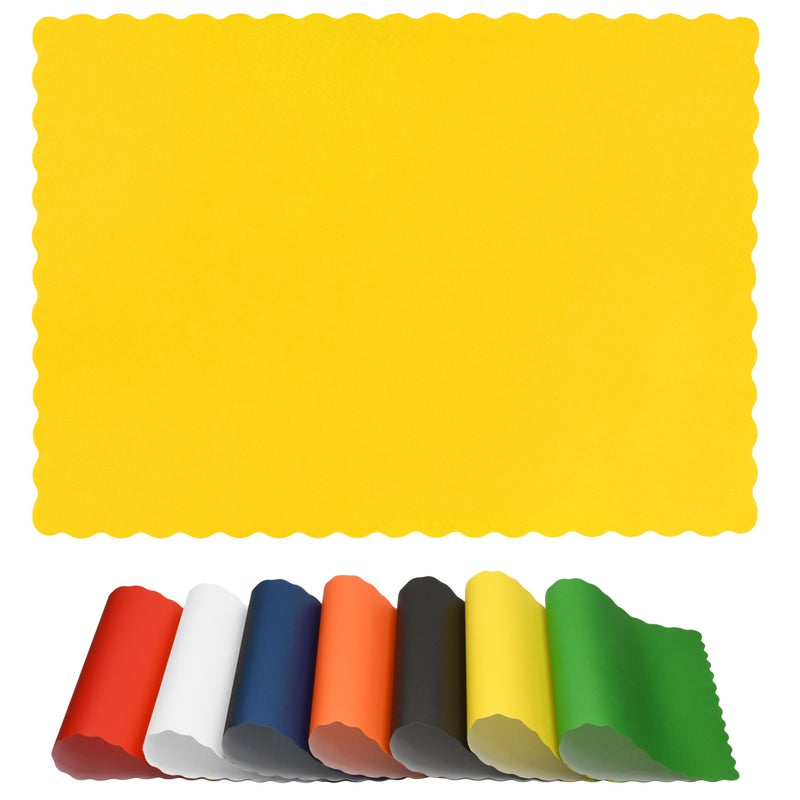 Paper Placemats for Dining Table  Disposable Scalloped Edges Color Table Mats Great for Parties and Christmas Table Decorations 10x14 Yellow 50ct