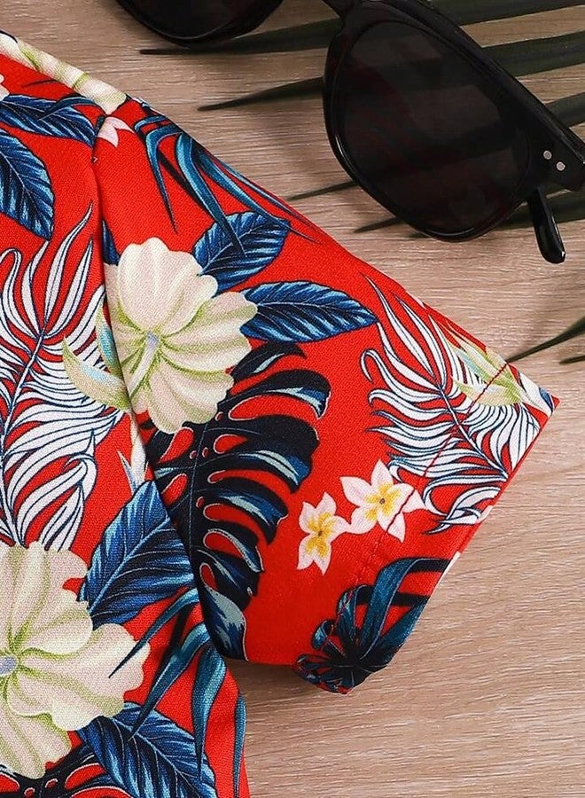 ocvito Kids Flower Print Shirt and Shorts Set Summer Cotton Co-Ord Set Half Sleeve Comfortable Stylish Outfit for Boys and Girls (Baby Boys, Flower_Red, 3-4 Year) - Image 3