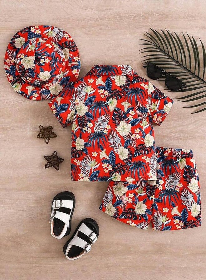 ocvito Kids Flower Print Shirt and Shorts Set Summer Cotton Co-Ord Set Half Sleeve Comfortable Stylish Outfit for Boys and Girls (Baby Boys, Flower_Red, 3-4 Year) - Image 2