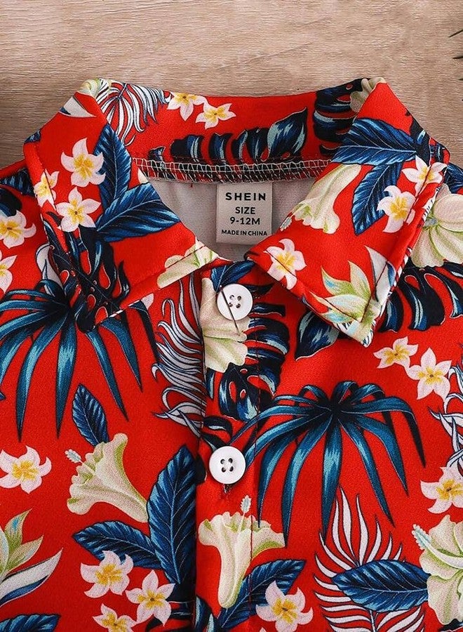 ocvito Kids Flower Print Shirt and Shorts Set Summer Cotton Co-Ord Set Half Sleeve Comfortable Stylish Outfit for Boys and Girls (Baby Boys, Flower_Red, 3-4 Year) - Image 5