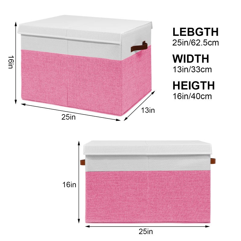 Gowee Large Toy Box with Lid, Sturdy Toy Storage Chest Bin Boxes Organizer Basket with Dividers for Toddlers, Kids, Boys, Girls, Nursery, Closet, Bedroom, Playroom 25"x13" x16" (Pink and White) - Image 3